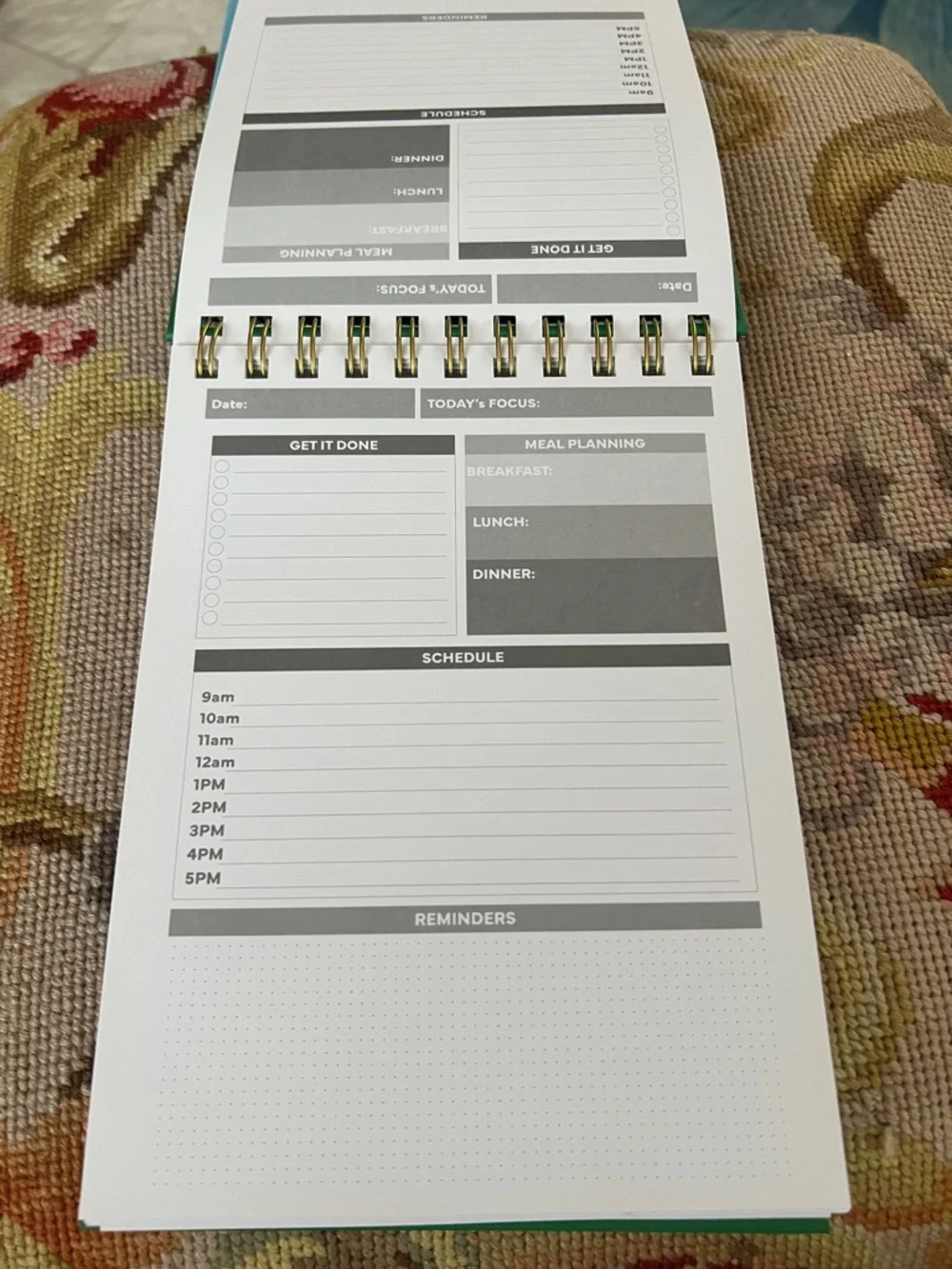 Daily Planner - Green and Light Blue Spiral Notebook